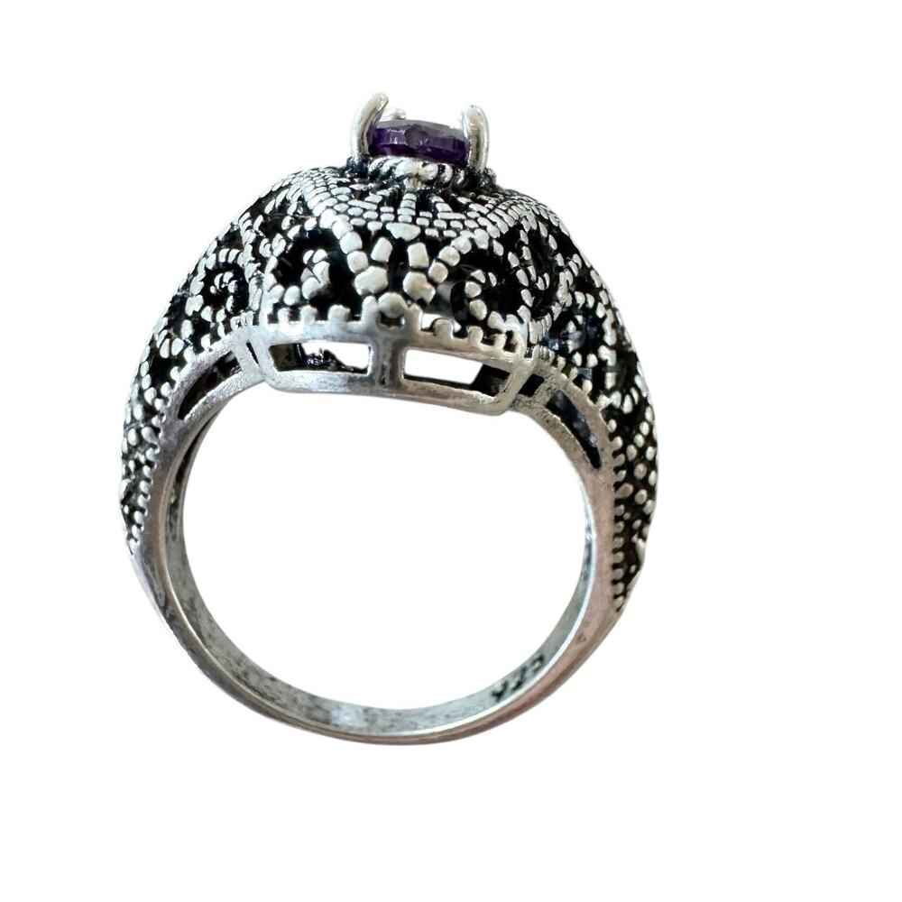 Silver 925 Amethyst Antique Eye Shaped Ring Size 8.5 - Picture 2 of 6
